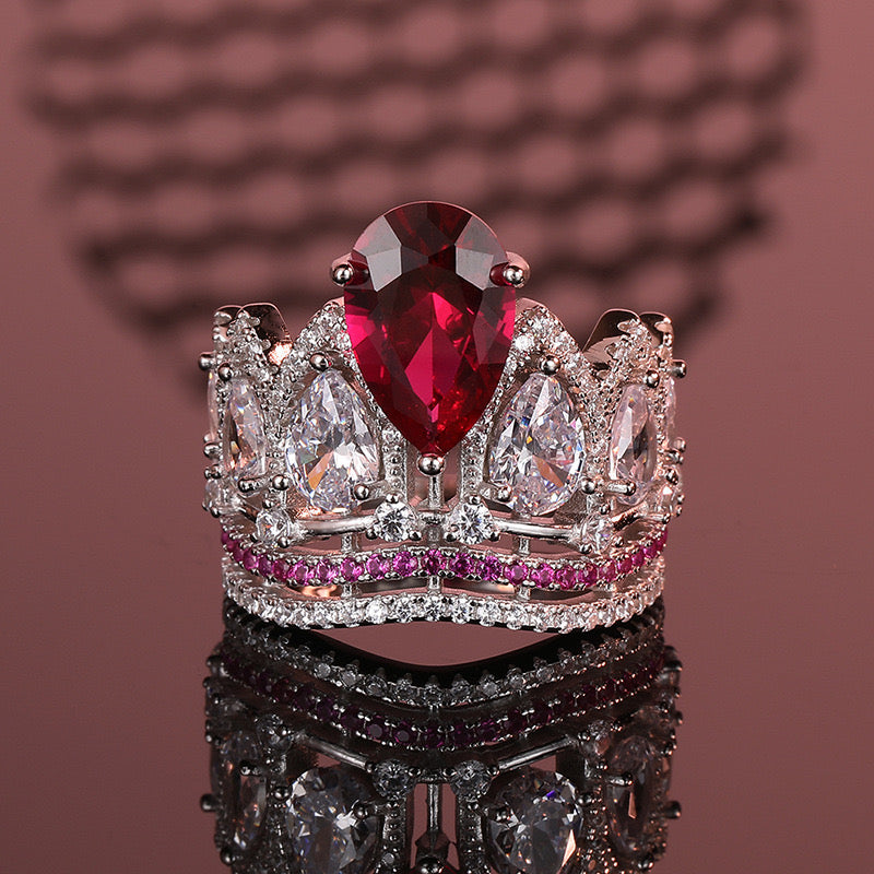 .925 Royal Crimson Cubic Zirconia Ruby Crown Ring