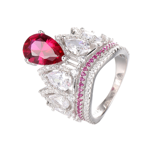 .925 Royal Crimson Cubic Zirconia Ruby Crown Ring