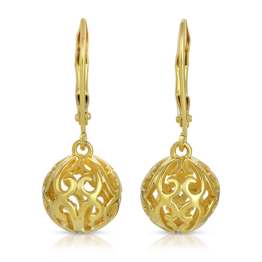 .925 Sterling Silver Filigree Ball Earrings