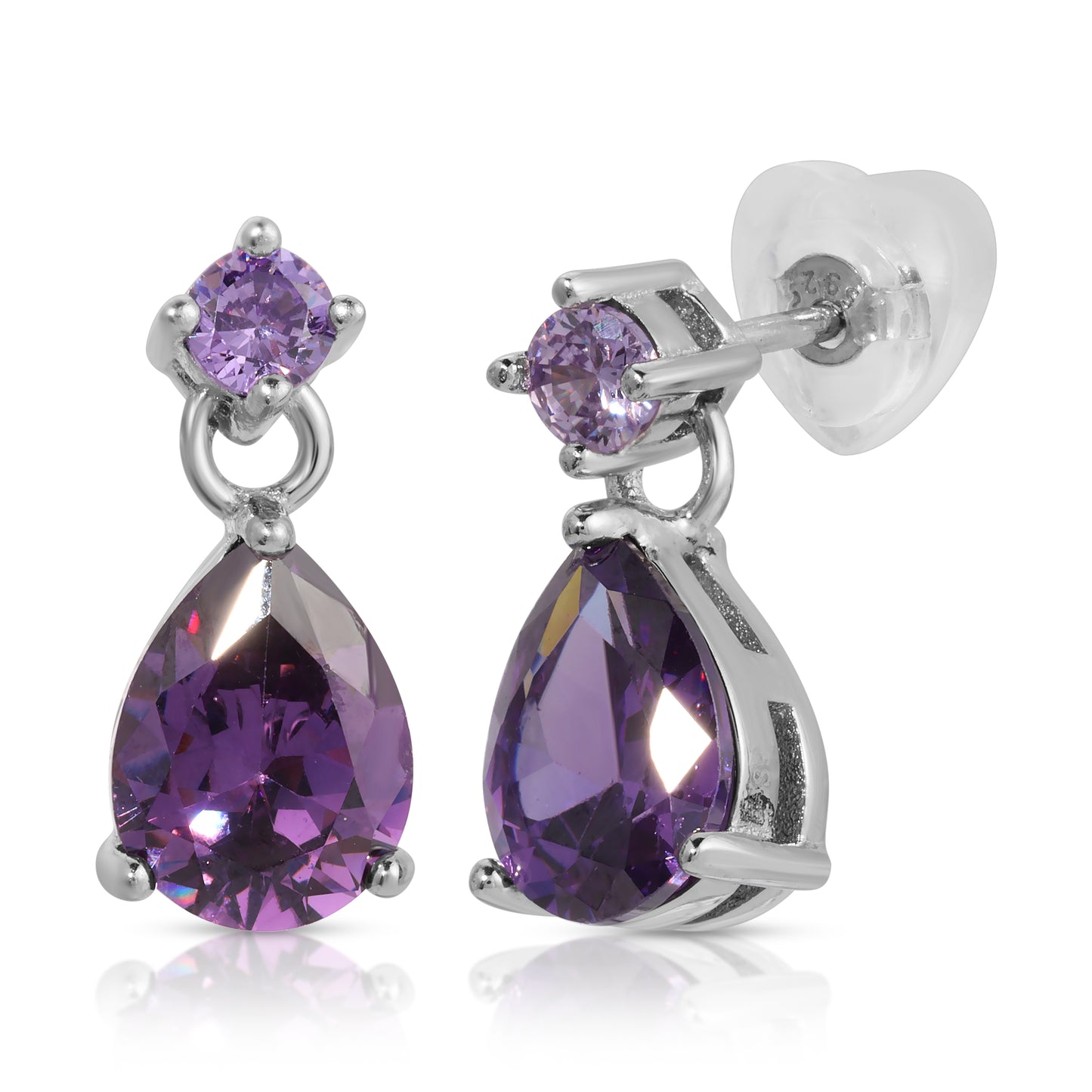 .925 Sterling Silver Amethyst Purple Earring Stud Earrings Set