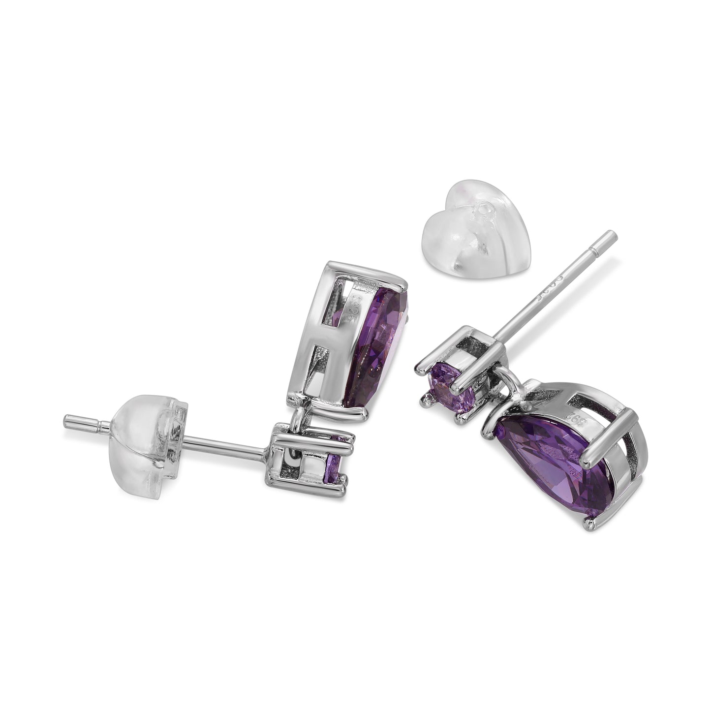 .925 Sterling Silver Amethyst Purple Earring Stud Earrings Set