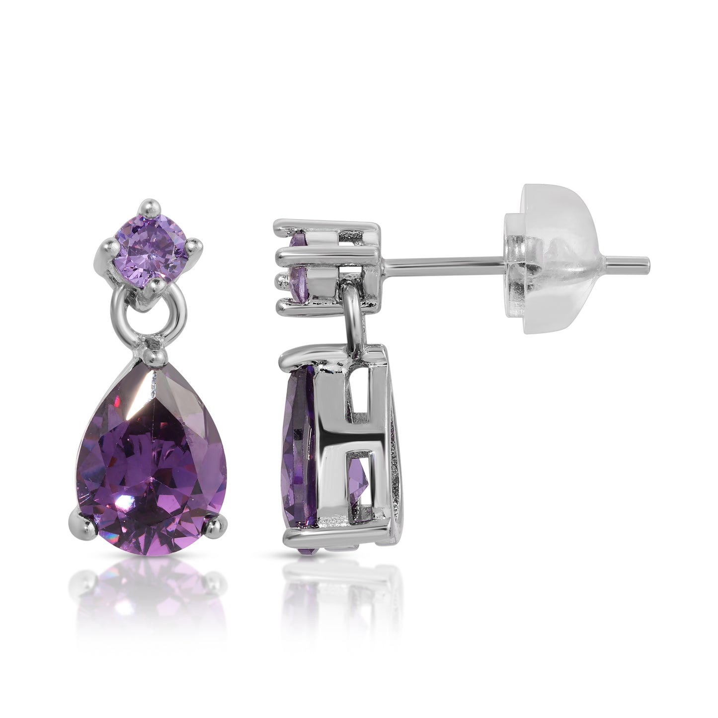 .925 Sterling Silver Amethyst Purple Earring Stud Earrings Set