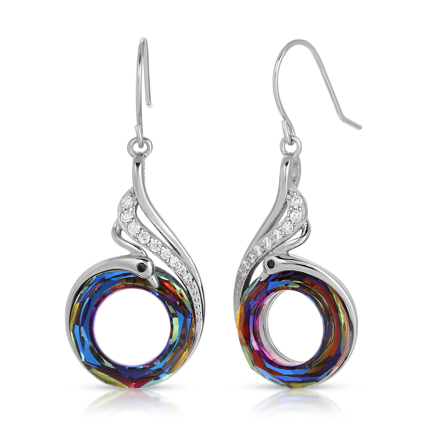 .925 Sterling Silver Phoenix Earrings with Swarovski Crystals