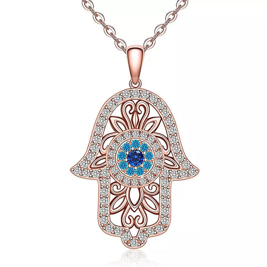 .925 Sterling Silver Hamza Rose Gold Plated Pendant with 18 inch Necklace