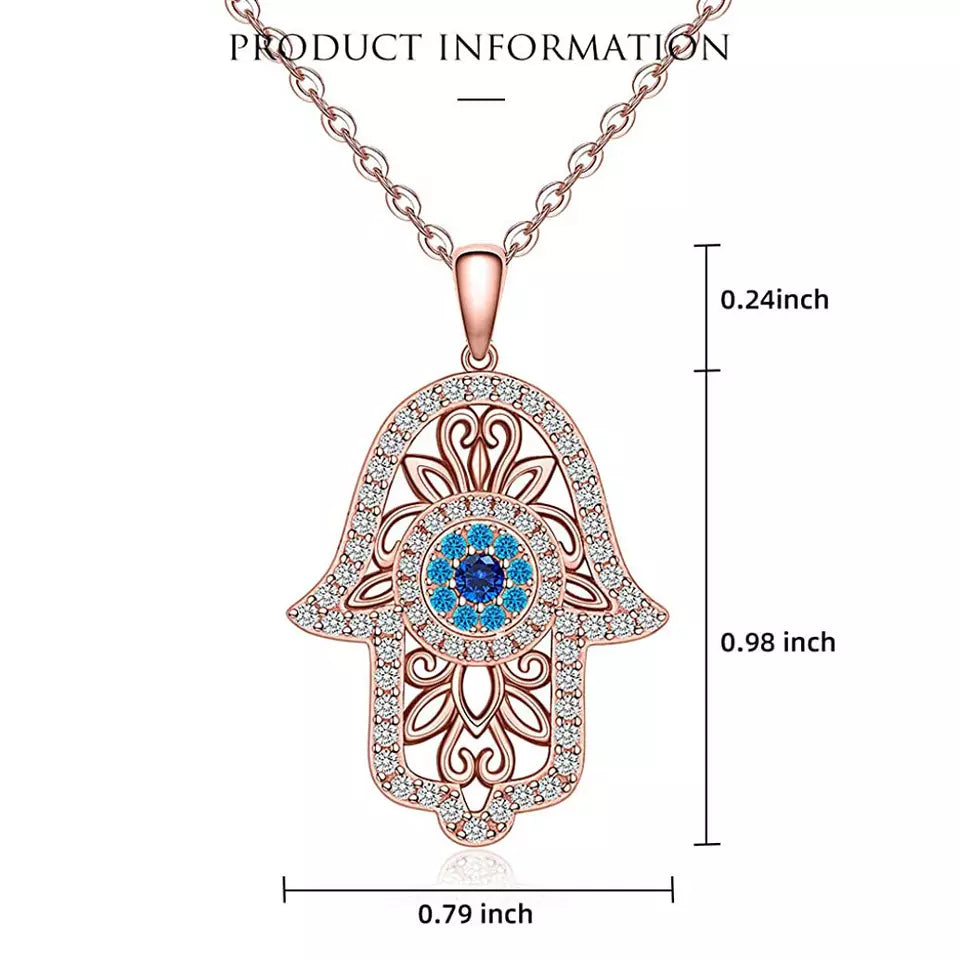 .925 Sterling Silver Hamza Rose Gold Plated Pendant with 18 inch Necklace