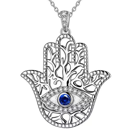 .925 Sterling Silver Woman Hamsa Pendant and 18 inch Necklace